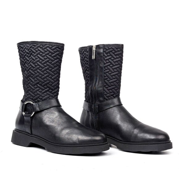 Aquatalia Women Helda Quilted Black Leather Moto Biker Harness